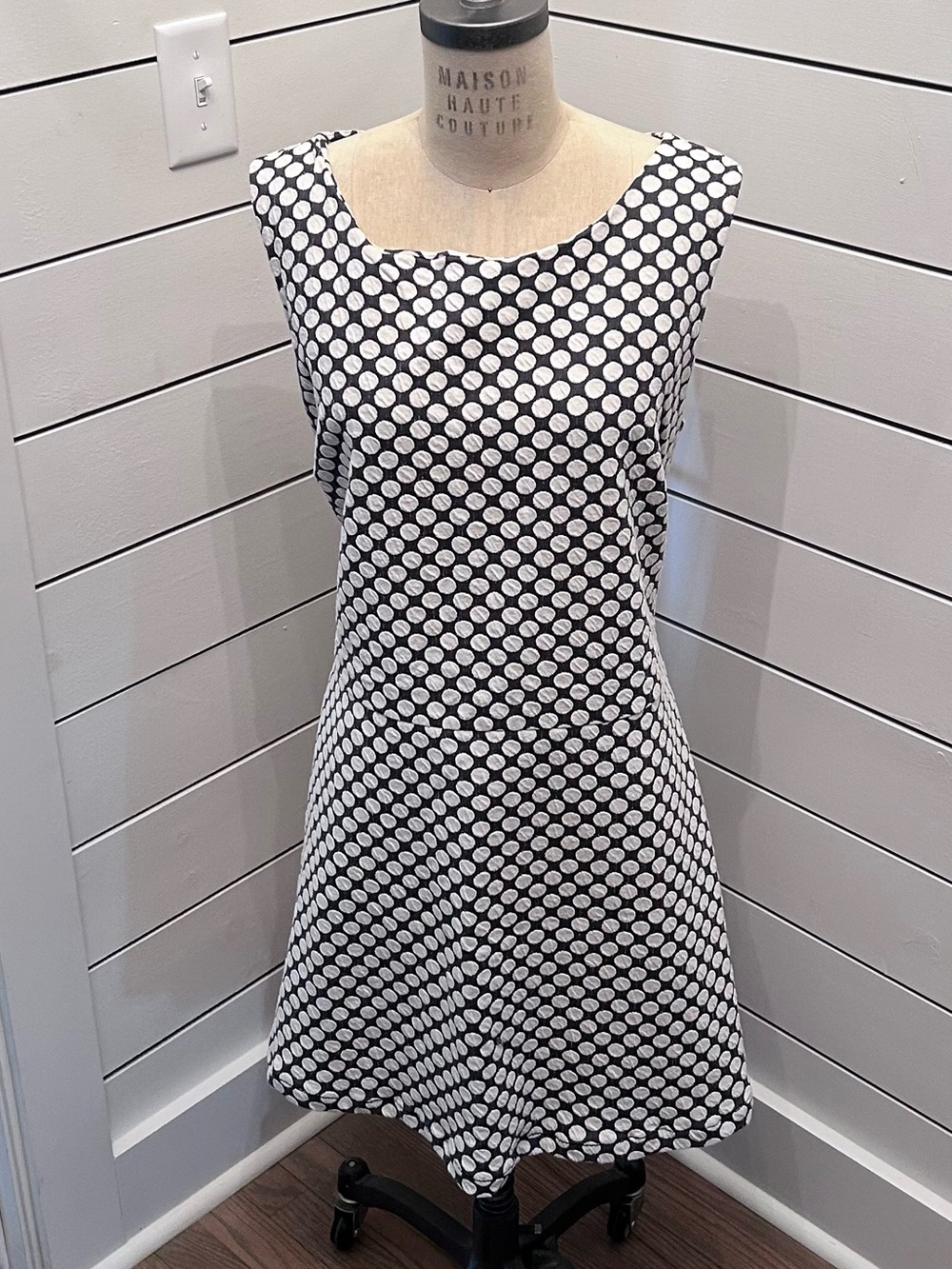 Talbots Classic Black/Dark Grey & White Polka Dot A-Line Dress